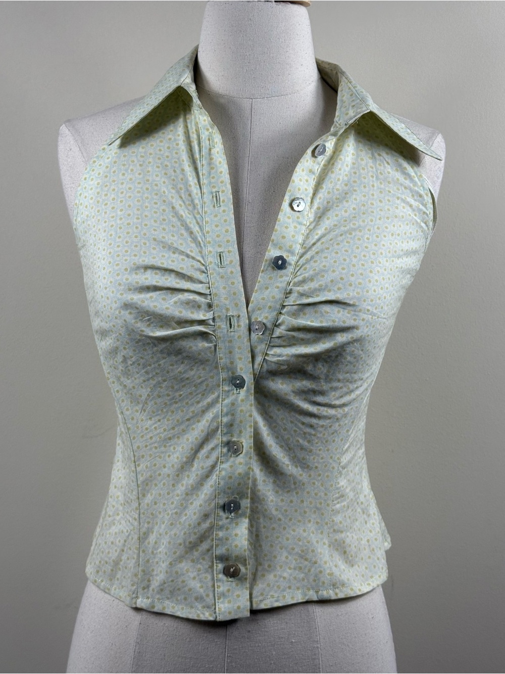 Tara Jarmon Paris Polka Dot Ruched Blouse Sz 36/US2 XS NWOT